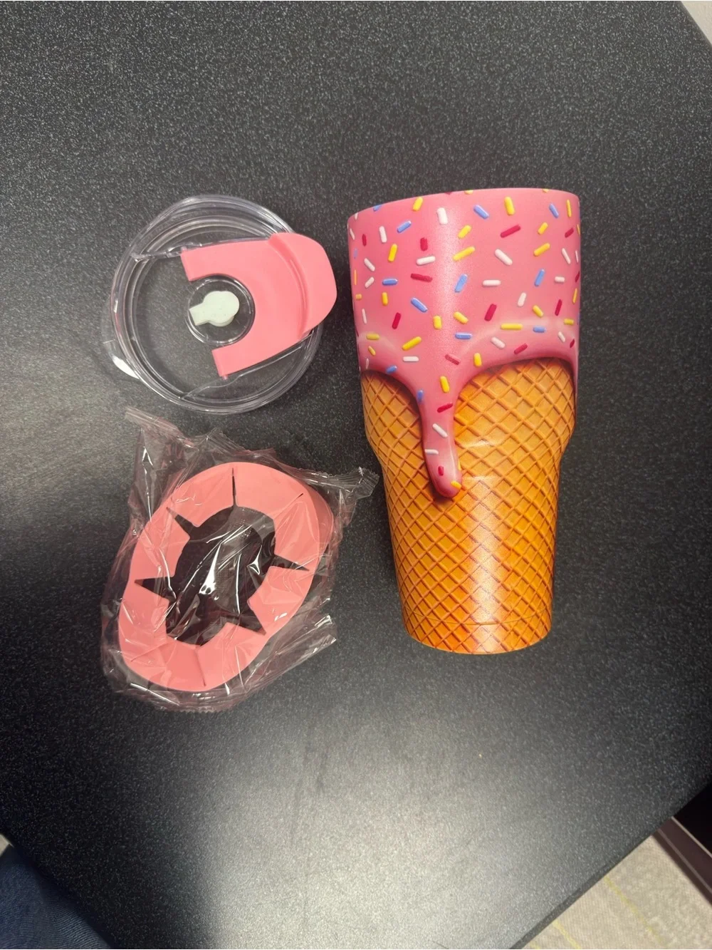 30oz Pink Strawberry Drip Ice Cream Waffle Cone Stainless Steel Drop-In Tumbler